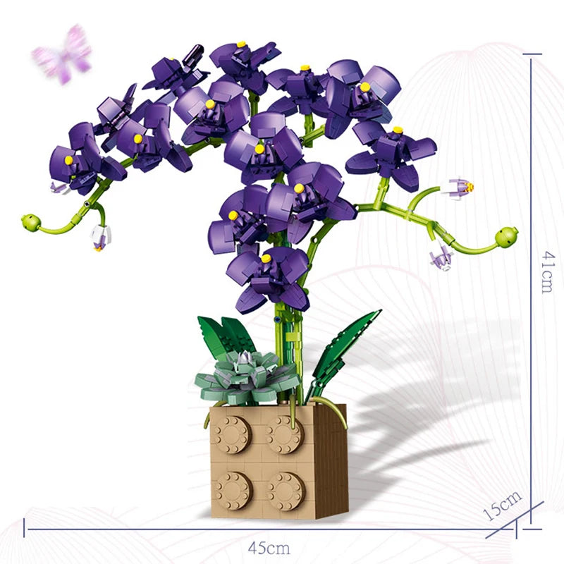 Kit Construction Orchidée – 7 Fleurs Blanches Et Jaunes – Pot Inclus – Décoration Intérieure – Dès 6 Ans