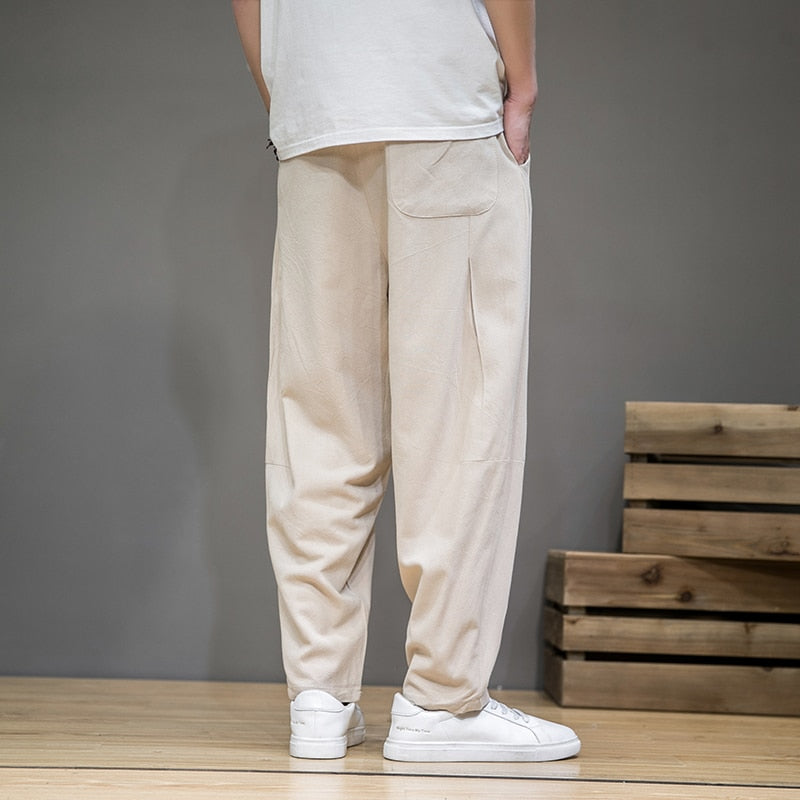 Pantalon Lin Homme <br> Elastique Beige