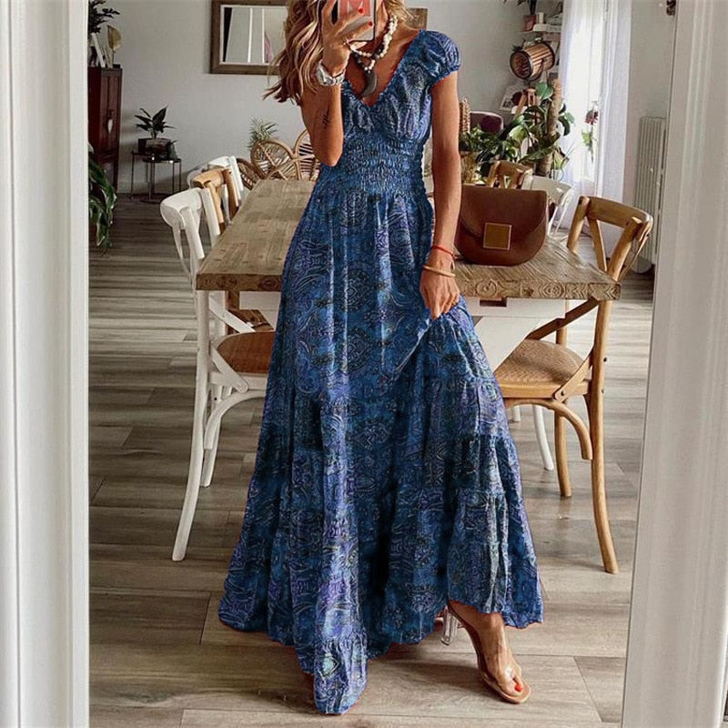 Robe Fleurie <br> Classe Vintage Bleu
