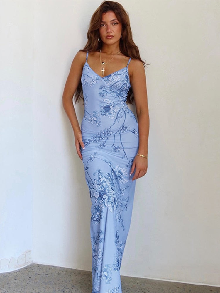 Robe Fleurie <br> Elégante Design Bleu