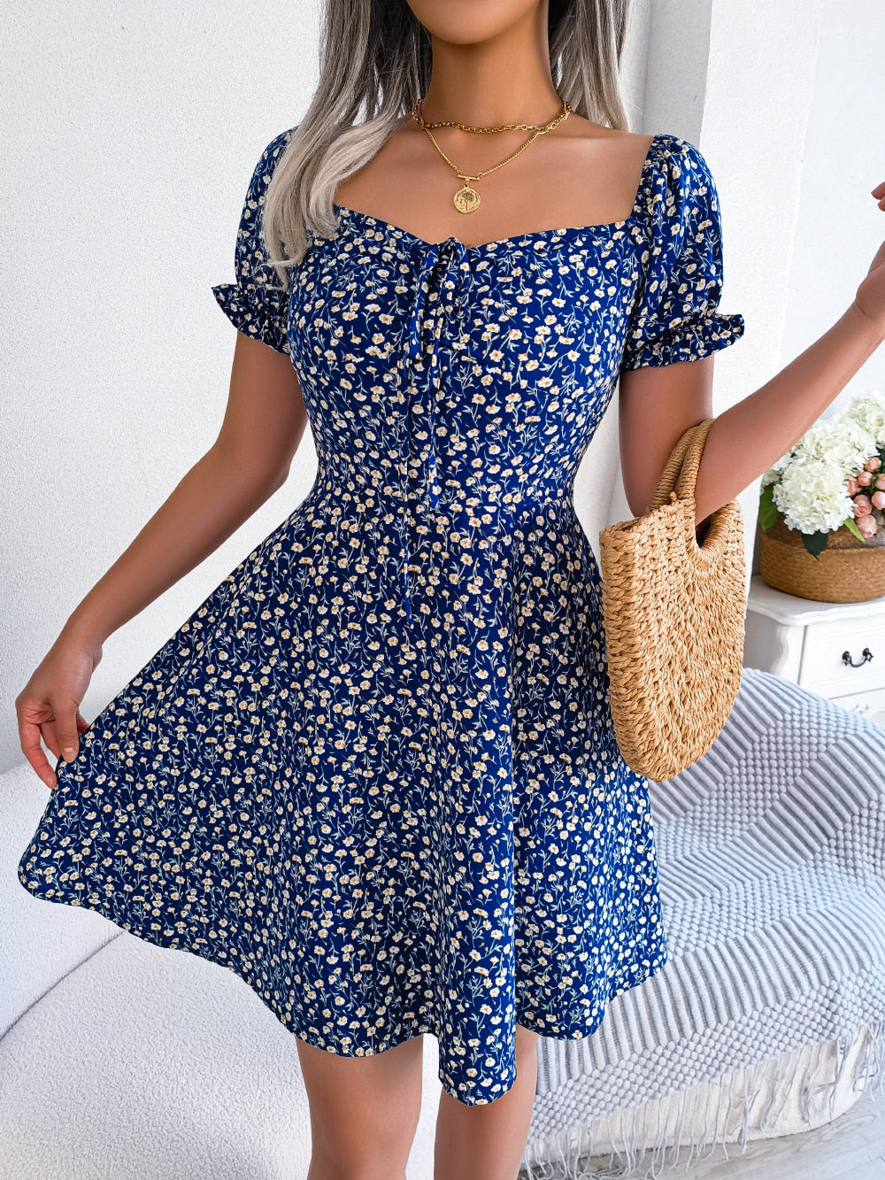 Robe Fleurie <br> Epuré Design Vintage Bleu