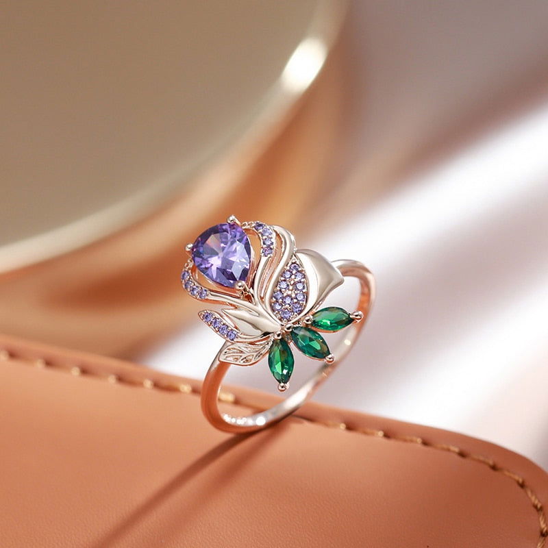 Bague Fleur <br> Crystal Coloré (Cuivre)
