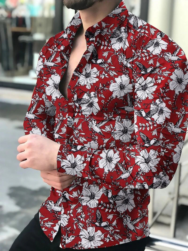 Burgundy Floral Dress Shirt Men's Flower Shirt Long Burgundy Red Paradise Plant Plante Burgundy Floral Dress Shirt Men's Flower Shirt Long Burgundy Red Paradise Plant Plante