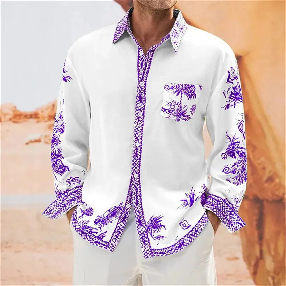 Men's Floral Shirt Vintage Purple Paradise plant
