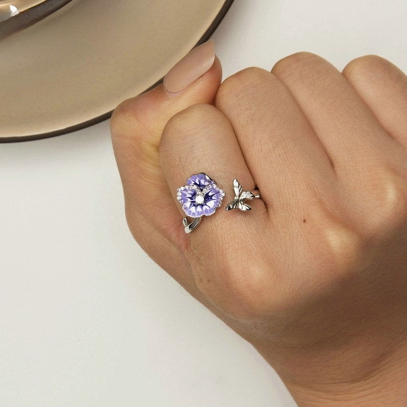 Bague Fleur <br> Minimaliste Violette (Argent)