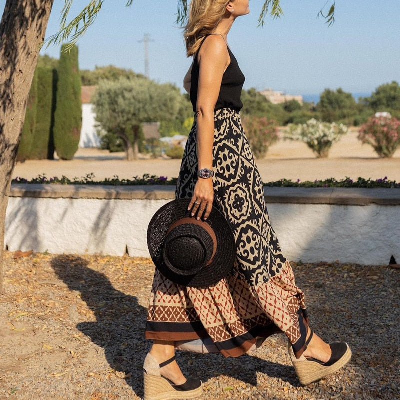 Jupe Longue Fleurie <br> Bohème Vintage Noire