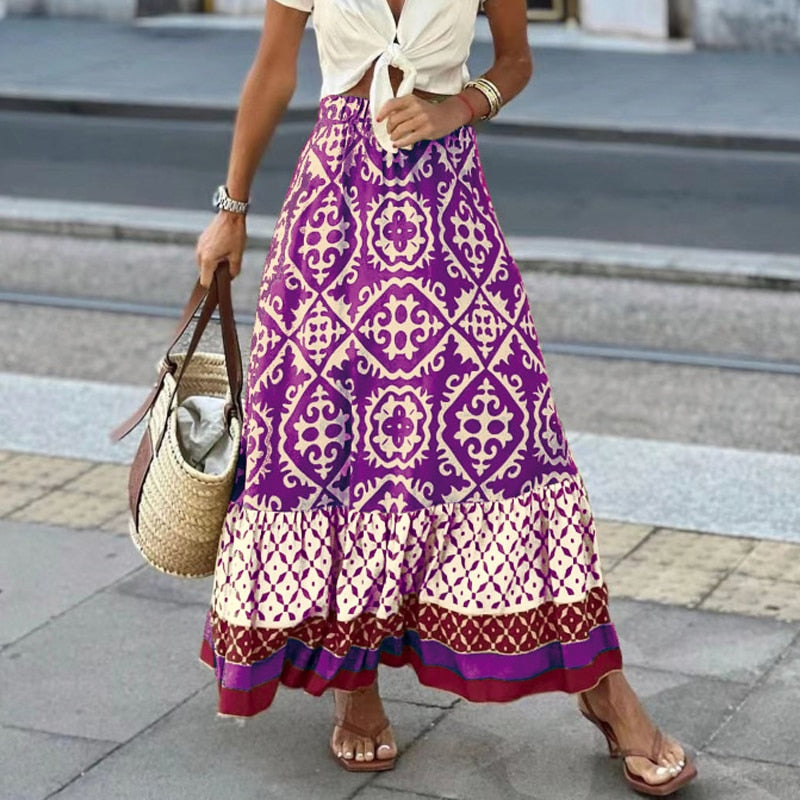 Jupe Longue Femme Été Fluide à Fleurs Bohème - Jupe Boho Taille Haute Évasée Chic Et Décontractée