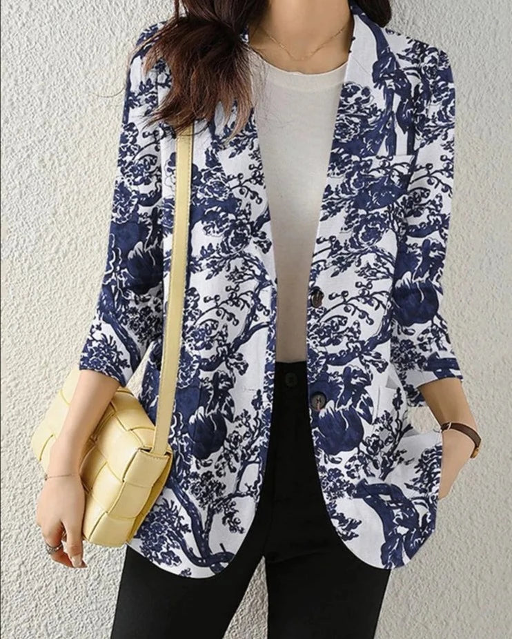 Blazer Jacket, Blue Flower L