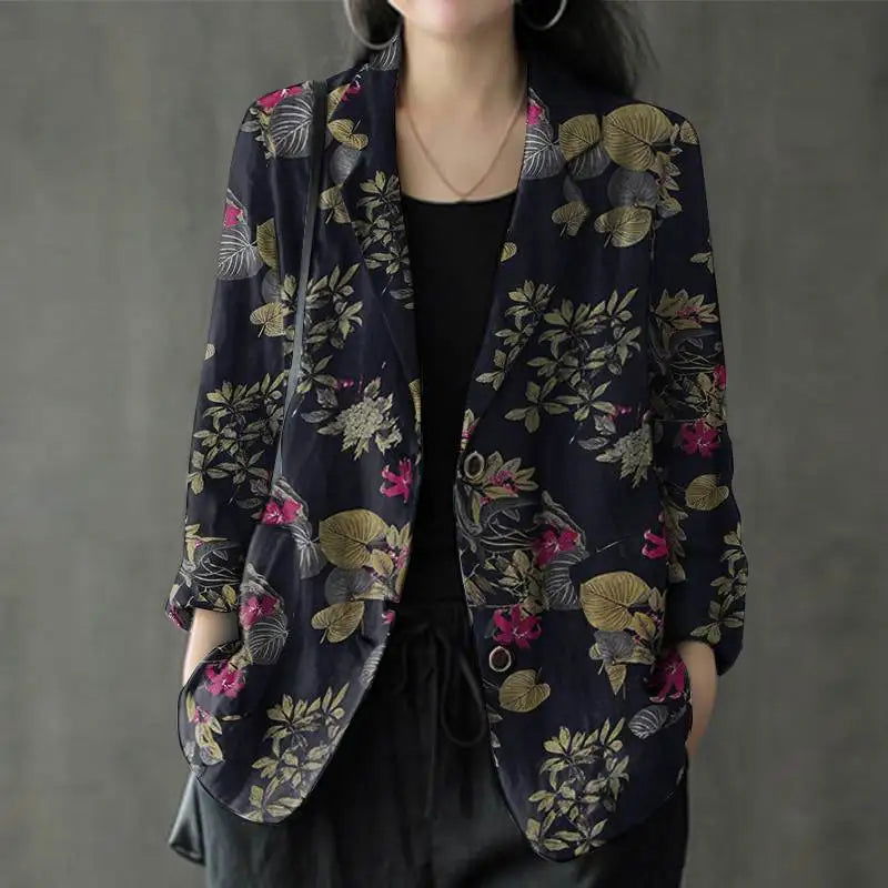 Blazer fleuri femme fashion — coupe ajustée motif floral coloré
