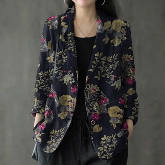 Blazer fleuri femme fashion — coupe ajustée motif floral coloré