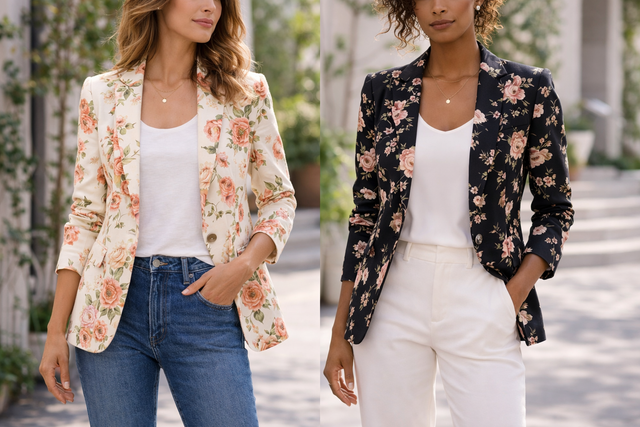 Chaqueta floreada + jean / pantalón: las mejores combinaciones casual premium