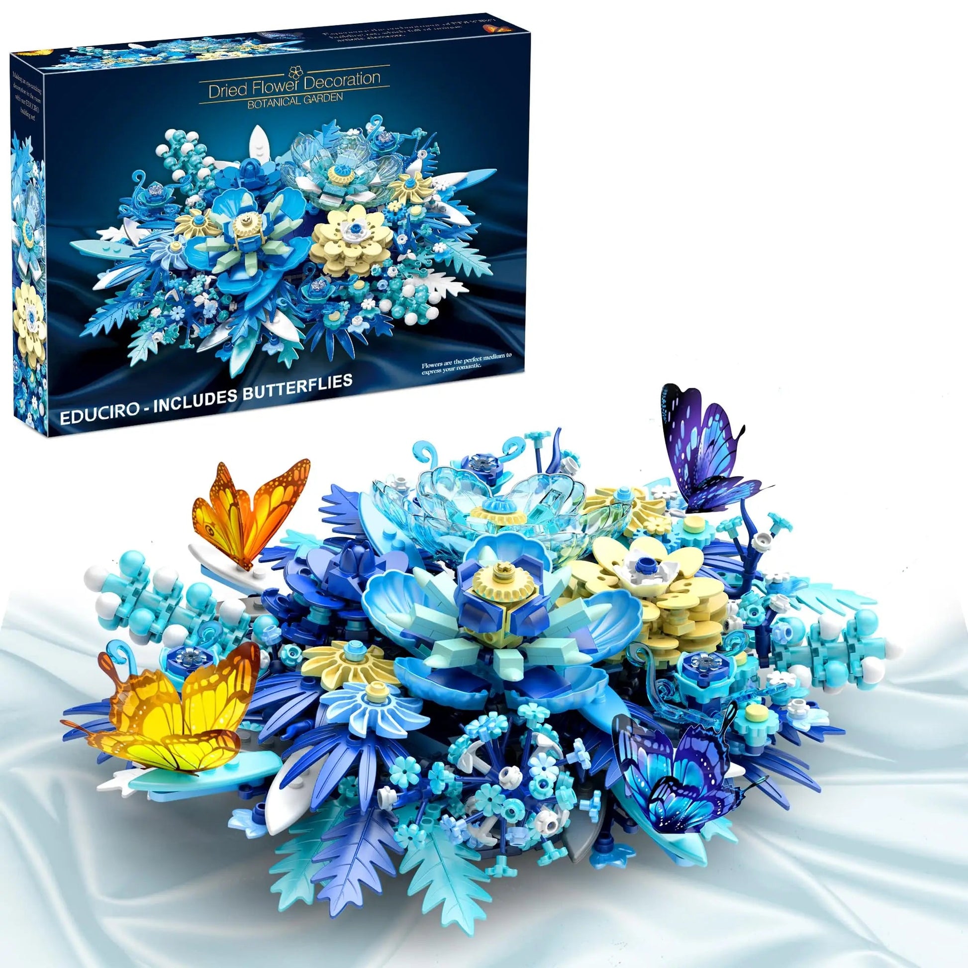 Bloc de Construction Bleu Fleuri Set de Table