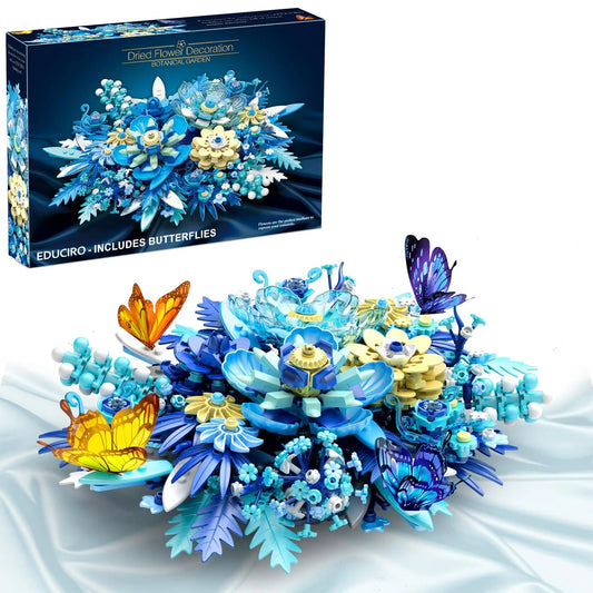 Bloc de Construction Bleu Fleuri Set de Table