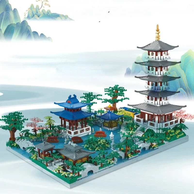 Bloc de Construction Fleuri – Temple et Paysage Asiatique