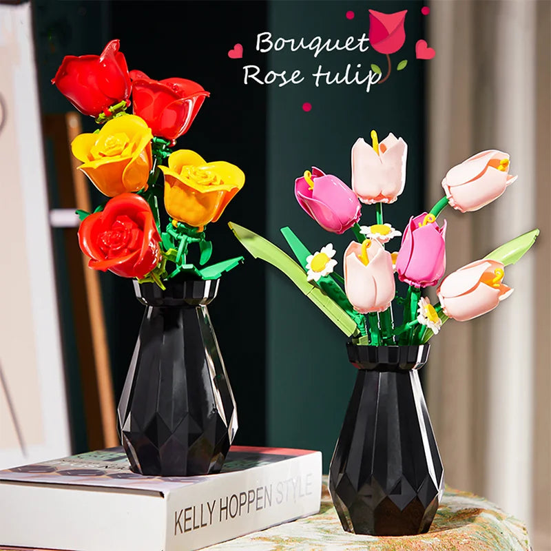 Bloc de Construction Saint Valentin Tulipe Avec Vase - Plante Paradise