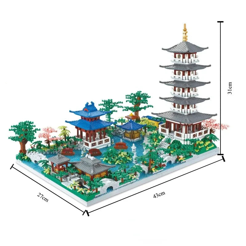 Bloc de Construction Fleuri – Temple et Paysage Asiatique
