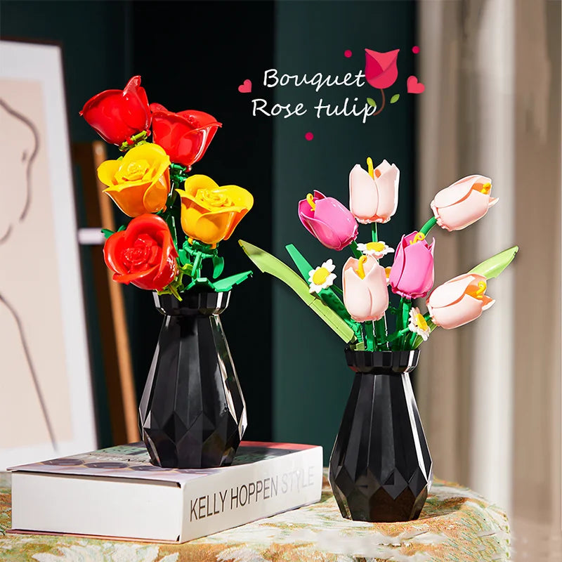Bloc de Construction Saint Valentin Tulipe Avec Vase - Plante Paradise
