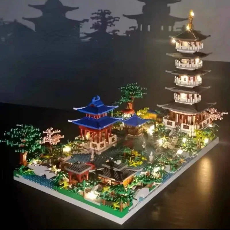 Bloc de Construction Fleuri – Temple et Paysage Asiatique