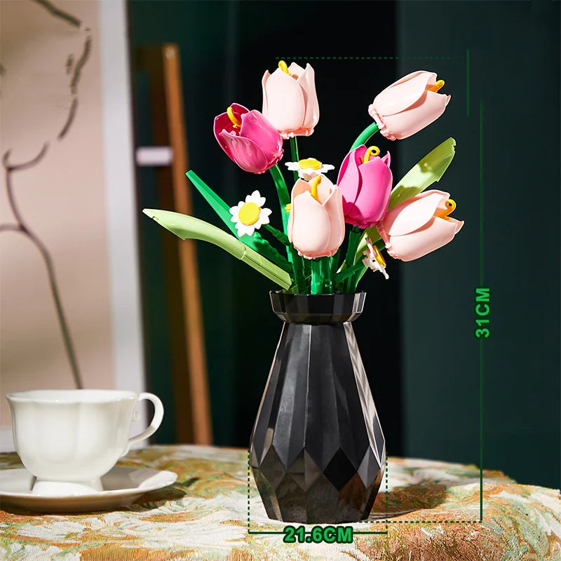 Bloc de Construction Saint Valentin Tulipe Avec Vase - Plante Paradise