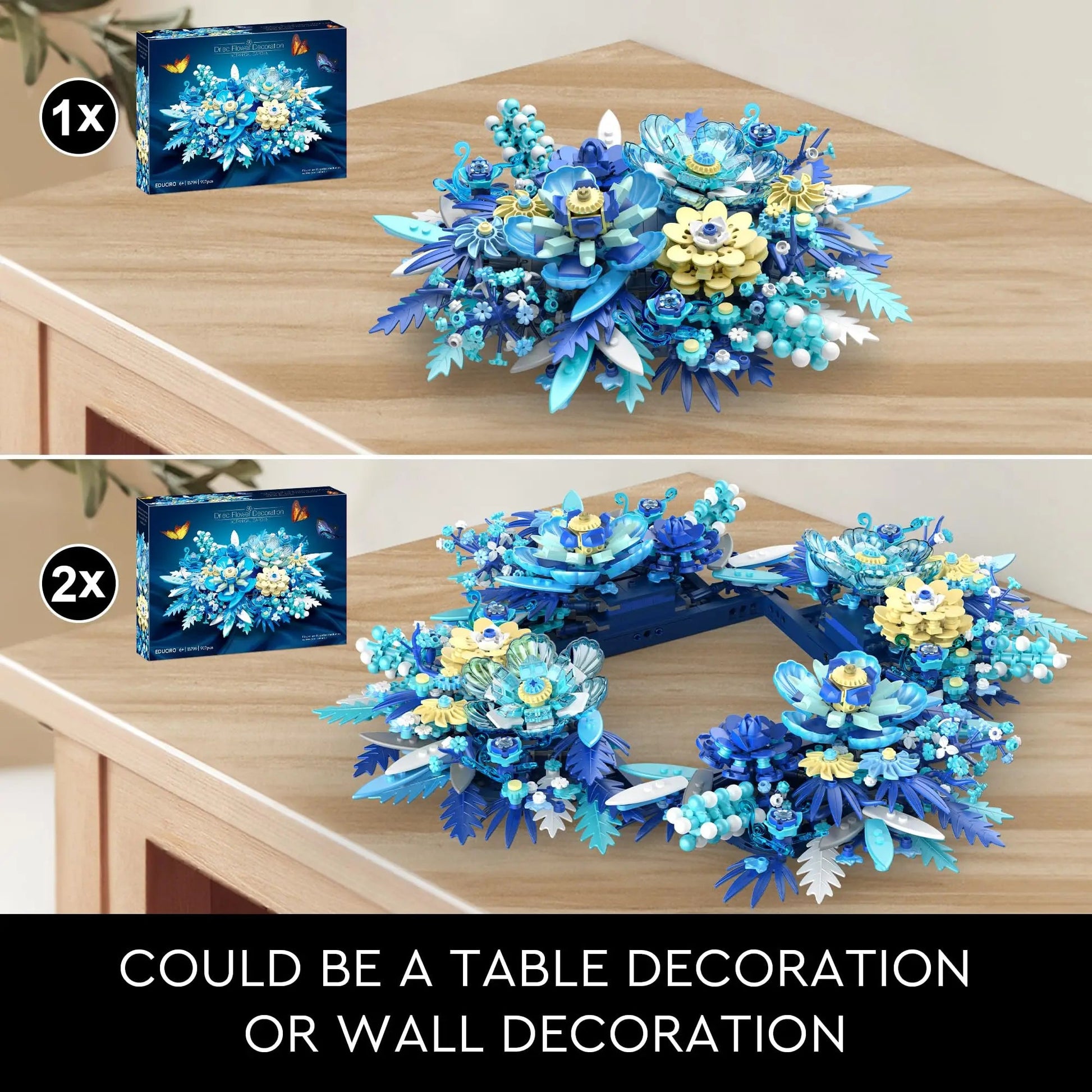 Bloc de Construction Bleu Fleuri Set de Table