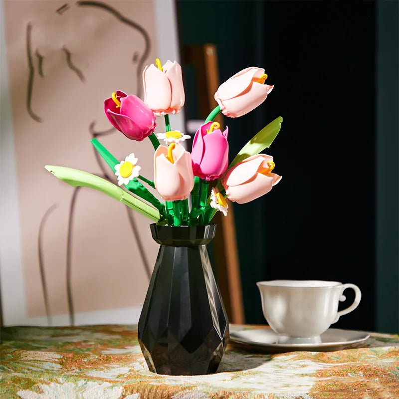 Bloc de Construction Saint Valentin Tulipe Avec Vase - Plante Paradise