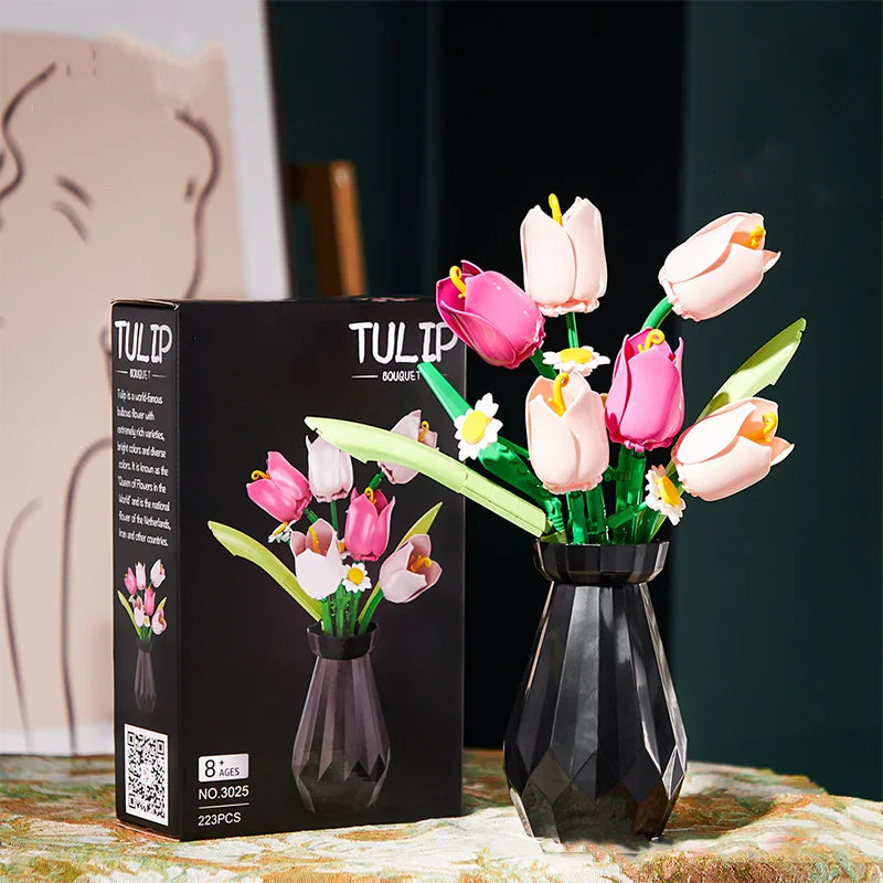 Bloc de Construction Saint Valentin Tulipe Avec Vase - Plante Paradise