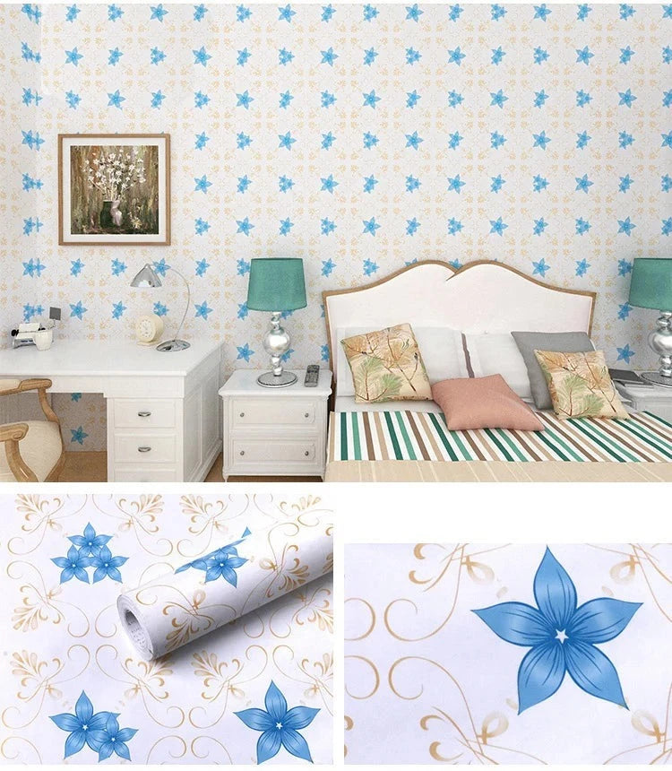 Papier Peint <br> Fleuri Bleu Pastel