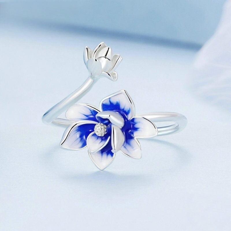 Bague Fleur <br> Bleue (Argent)