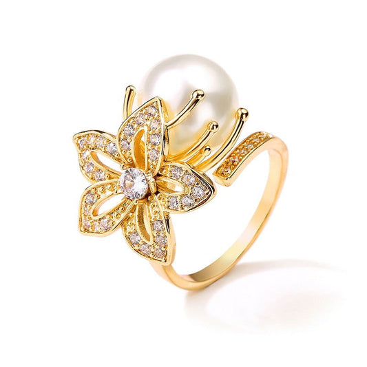 Bague Fleur <br> Perle (Cuivre)