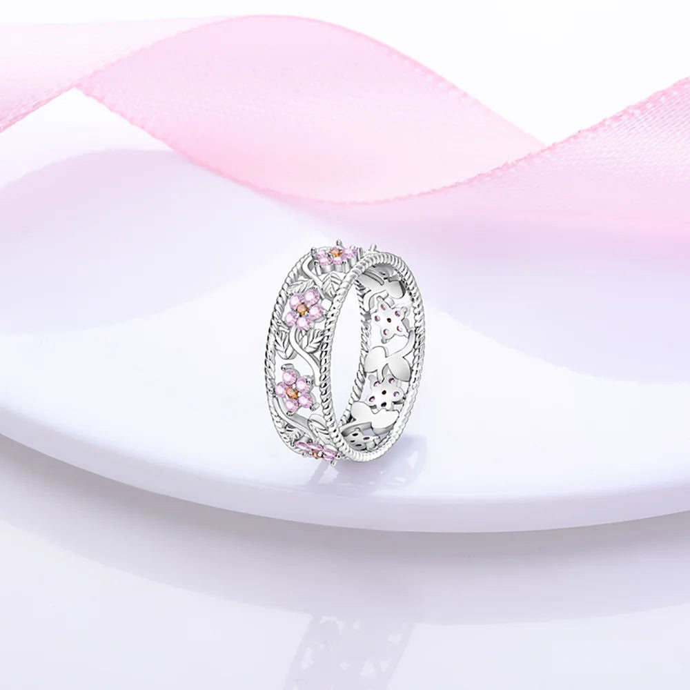 Bague Fleur <br> Rose (Argent)