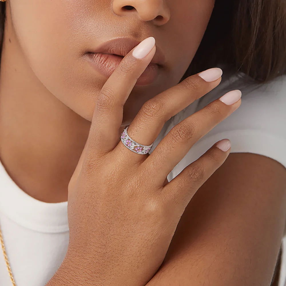 Bague Fleur <br> Rose (Argent)