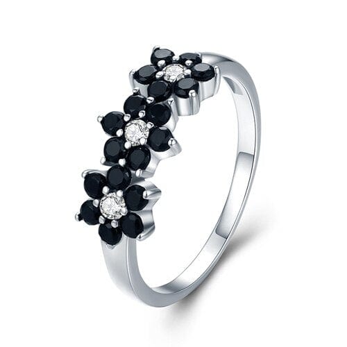 Bague Fleur <br> Spinelle Noir (Acier)