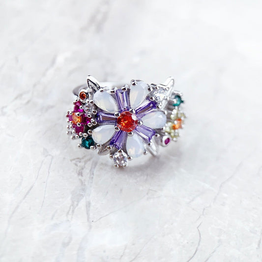 Bague fleur <br> Pierre (Argent)