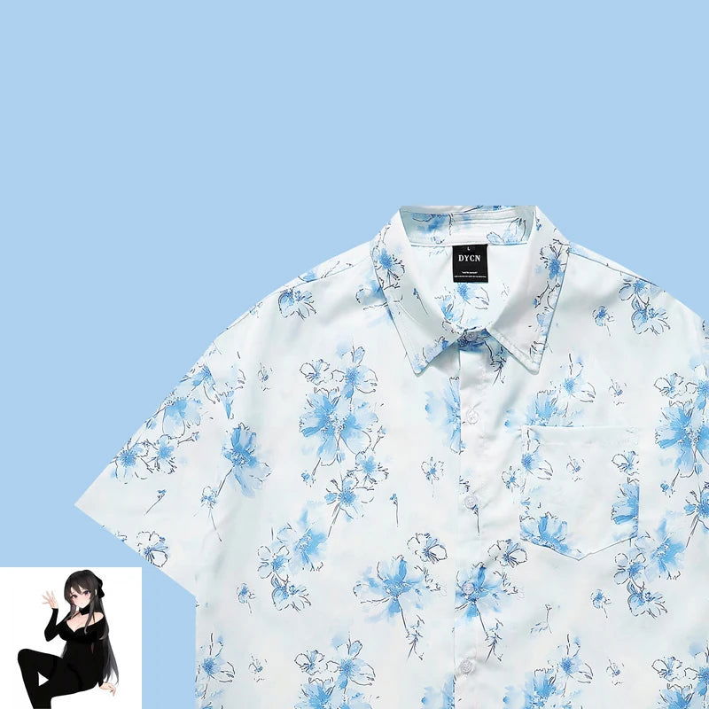 Chemise A Fleur Homme Bleu