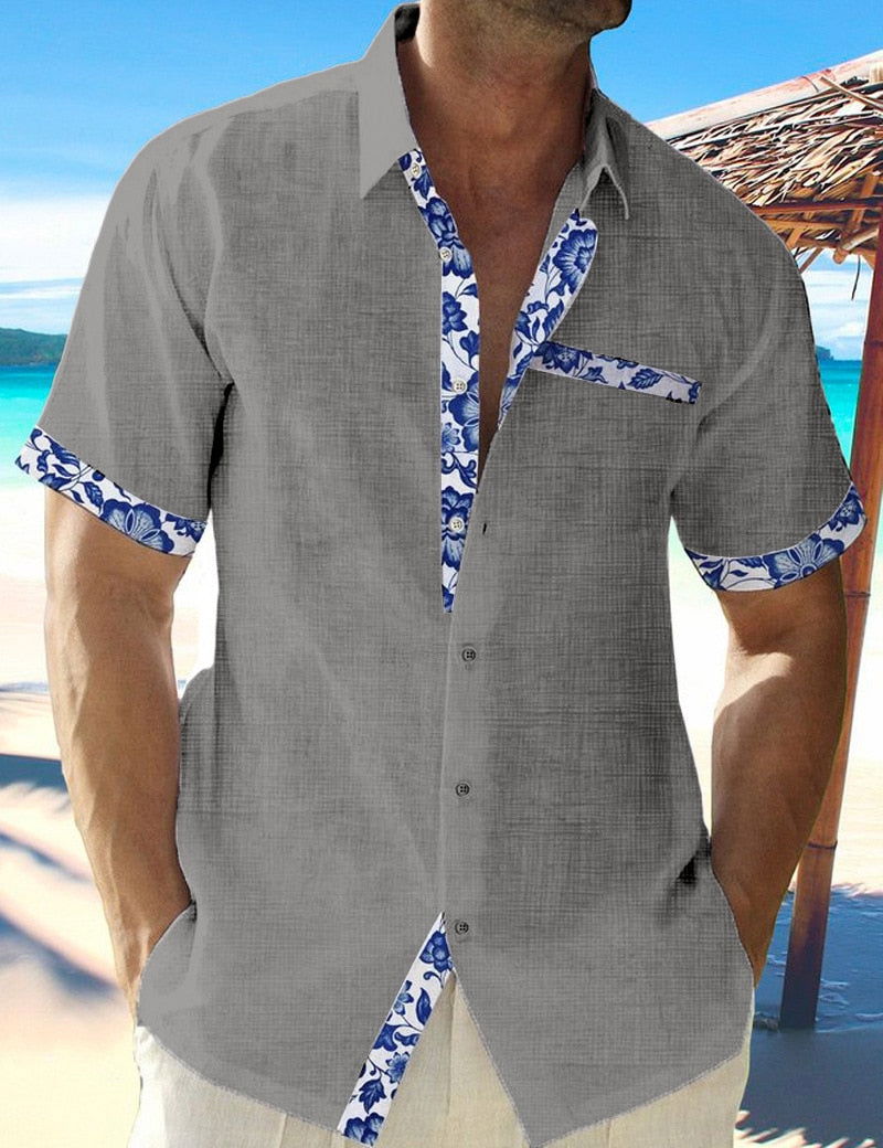 Chemise A Fleur Homme <br> Lin Gris