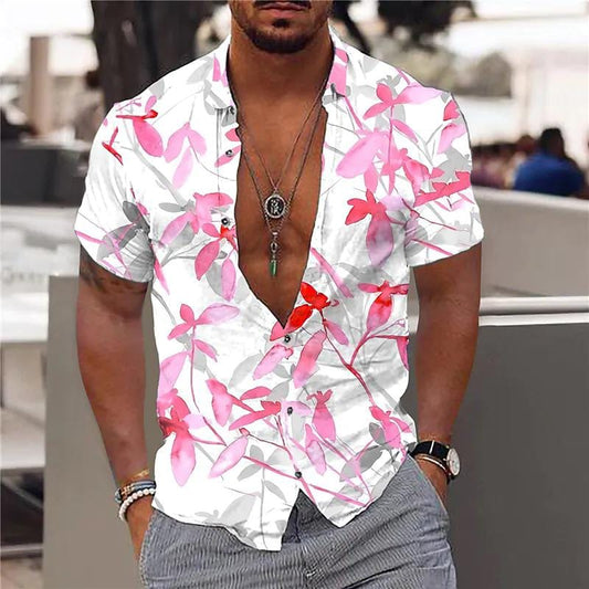 Chemise A Fleur Homme<br> Palmier Rose