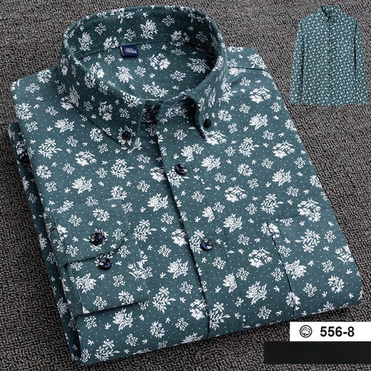 Chemise A Fleur <br> Vert Homme Coton