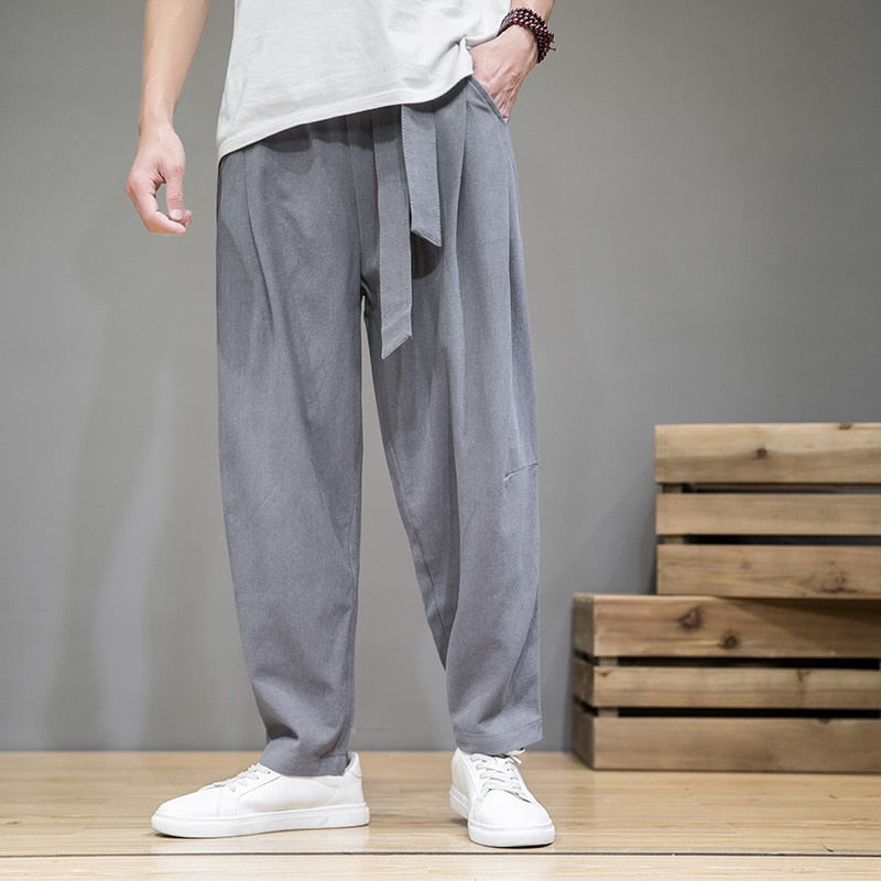 Pantalon Lin Homme <br> Elastique Gris