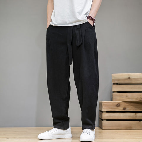 Pantalon Lin Homme  Elastique Noir
