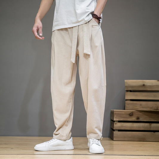 Pantalon Lin Homme <br> Elastique Beige