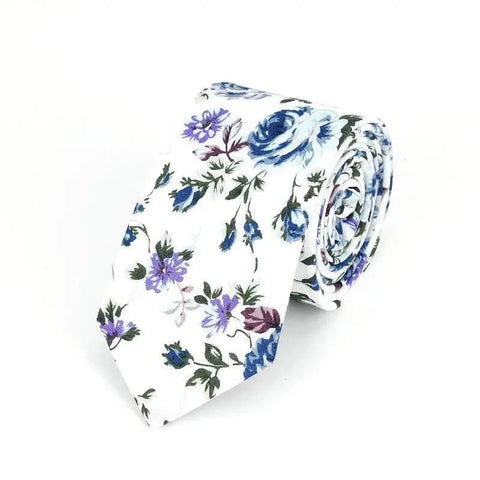 Cravate Fleurie  Blanc-Bleu