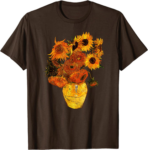 T-Shirt Fleur  Van Gogh Brun