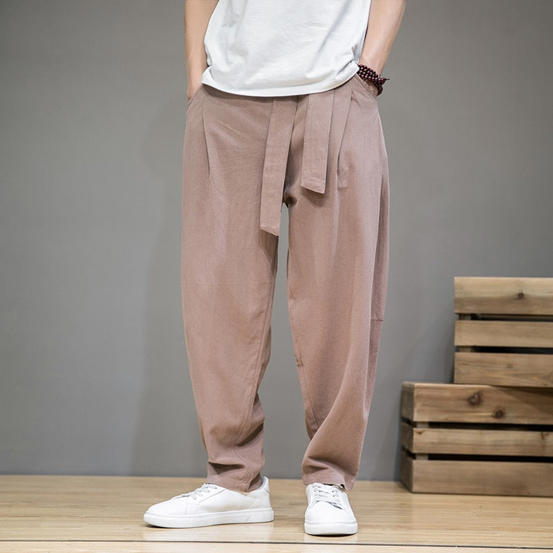 Pantalon Lin Homme <br> Elastique Café