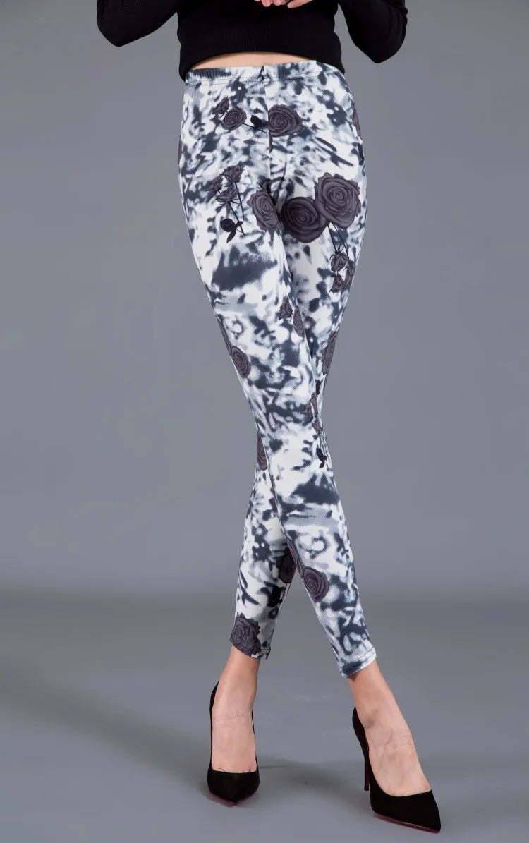 Legging Fleuri <br> Femme Noir & Gris