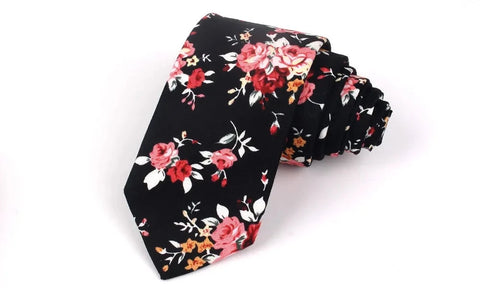 Cravate A Fleurs  Noir Rosé