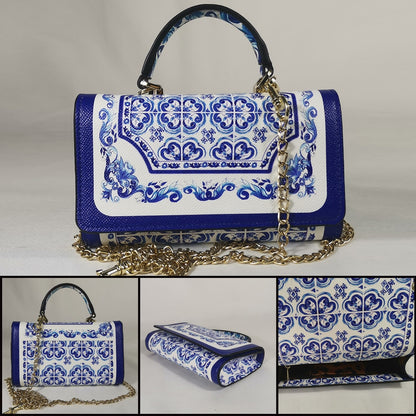 Sac Fleuri <br> Chaîne Carreaux Bleu Royal