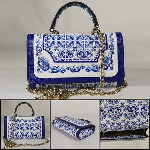 Sac Fleuri  Chaîne Carreaux Bleu Royal