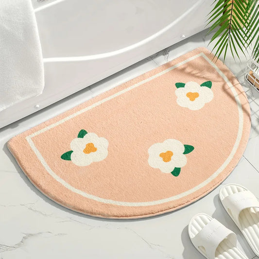 Tapis de Salle de Bain Fleuri Anti Dérapant à Motif Minimaliste