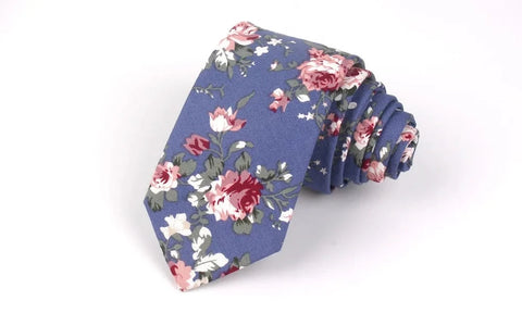 Cravate A Fleurs  Bleu Motif