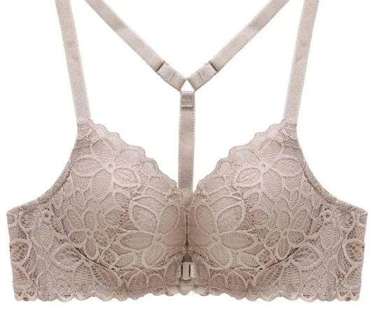 Soutien Gorge Fleuri <br> Dentelle Beige